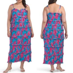 Show Me Your MuMu Stella Tropical Floral Garden Party Turquoise Pink Sundress 3X